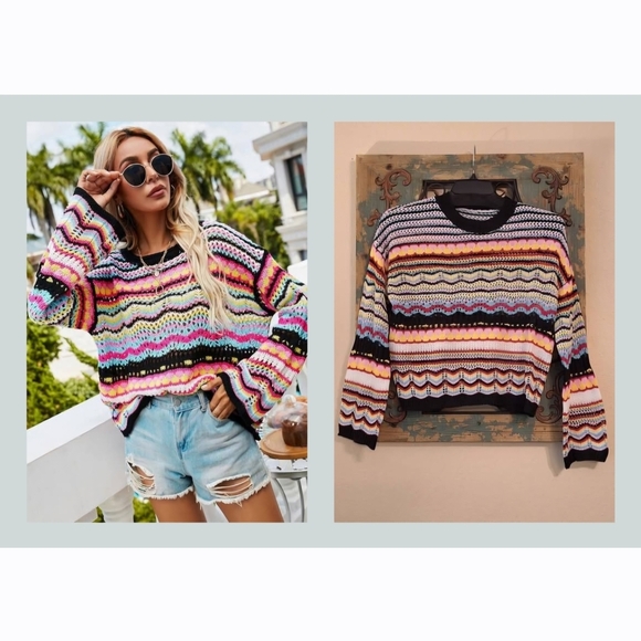 Vibrant Multicolor Striped Sweater. Excellent Condition NWOT Size Medium - Picture 4 of 12